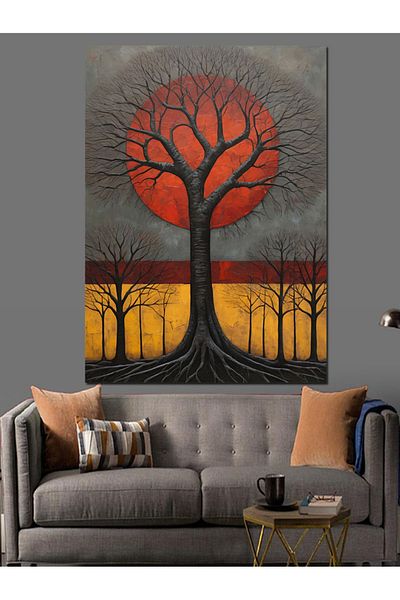 Tablomega Abstract Red Tree Decorative Canvas - Mdf Wooden Painting