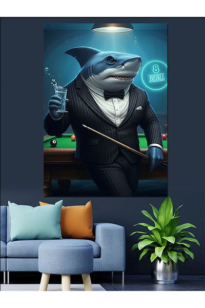 Tablomega Canvas Decorativ Shark cu Costum - Tablou din Lemn MDF