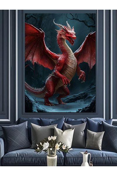 Tablomega Pânză decorativă Dragon Roșu - Lemn MDF