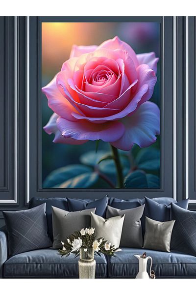 Tablomega Pink Rose Flower Decorative Canvas - Mdf Wooden Painting