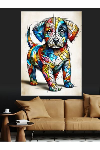 Tablomega Colorful Dog Decorative Canvas - Mdf Wooden Painting