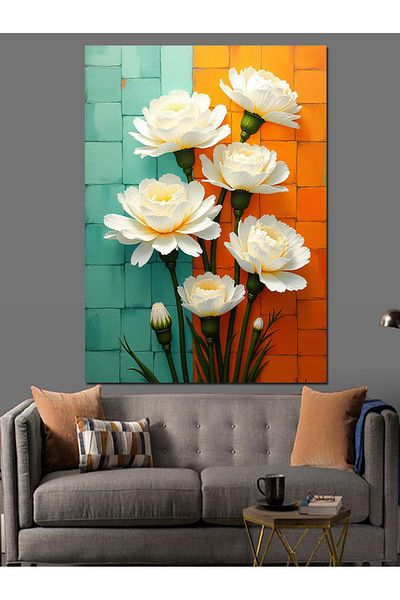 Tablomega White Flower Bouquet Decorative Canvas - Mdf Wooden Painting