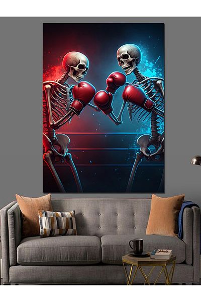 Tablomega Boxing Skeletons Decorative Canvas - Mdf Wooden Painting