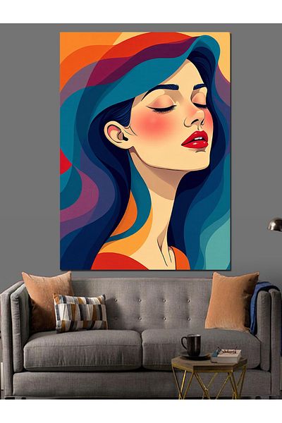Tablomega Woman with Colorful Hair Decorative Canvas - Mdf Wooden Painting