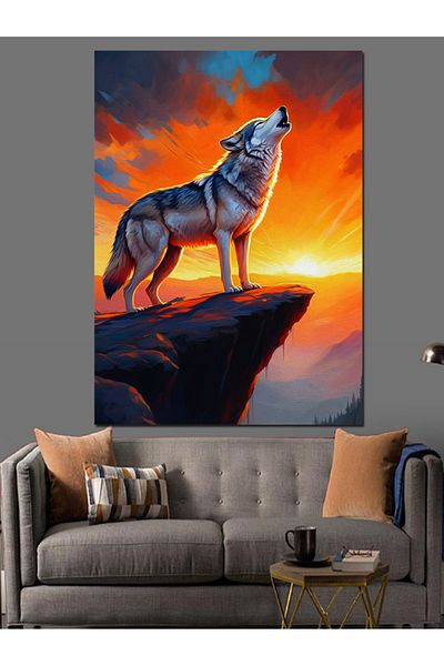 Tablomega Wolf on Sunset Decorative Canvas - Mdf Wooden Painting