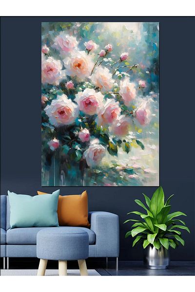 Tablomega Pink Flowers Decorative Canvas - Mdf Wooden Painting