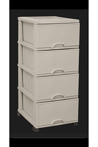 LeesHome Büyük Boy Düz Krem 4 Çekmeceli Komidin Sebzelik Şifonyer 028