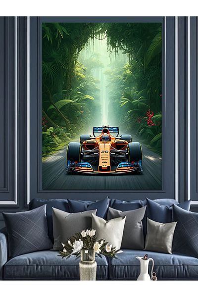 Tablomega Canvas Decorativ Mașină de curse în pădure - Lemn MDF