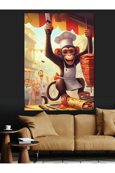 Tablomega Monkey Rotary Chief Decorative Canvas - Mdf Wooden Table