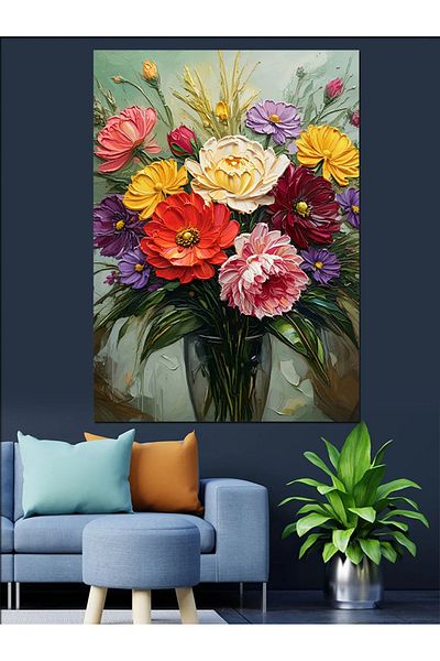 Tablomega Flowers in a Vase Decorative Canvas - Mdf Wooden Painting
