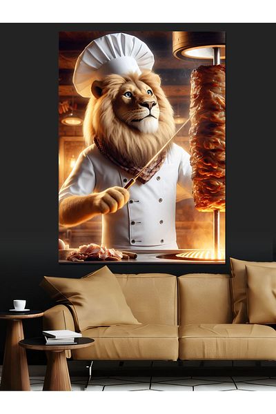 Tablomega Rotary Lion Decorative Canvas - Mdf Wooden Table