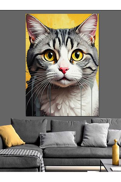Tablomega Big Eyed Cat Decorative Canvas - Mdf Wooden Painting
