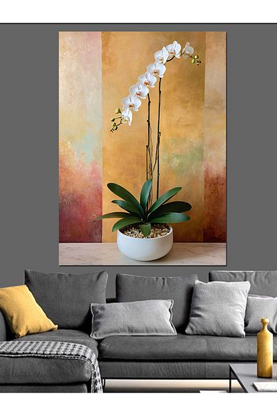 Tablomega White Orchid in a Vase Decorative Canvas - Mdf Wooden Table