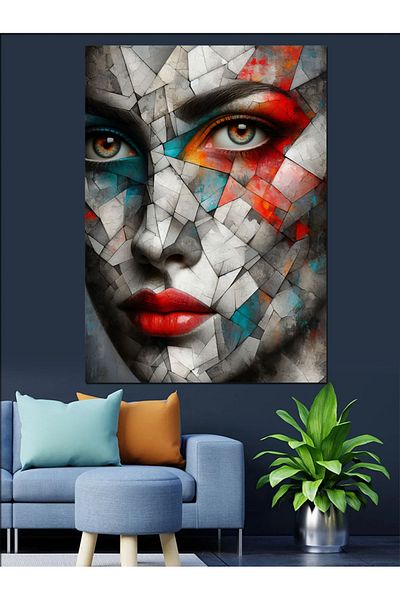 Tablomega Fragmented Face Woman Decorative Canvas - Mdf Wooden Painting