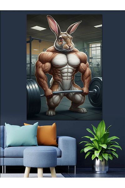 Tablomega Muscular Rabbit Decorative Canvas - Mdf Wooden Painting