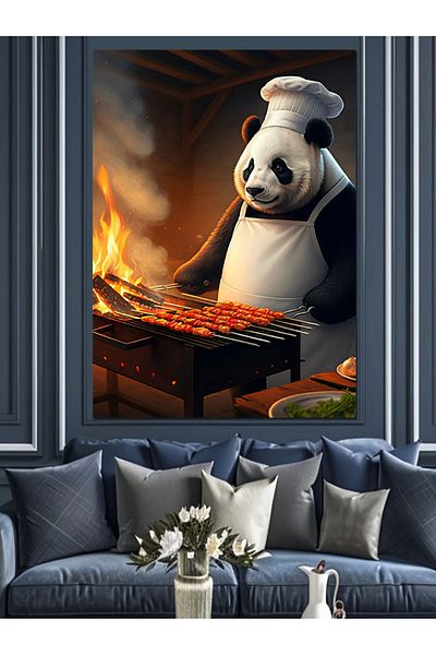 Tablomega Panda on a Brazier Decorative Canvas - Mdf Wooden Painting