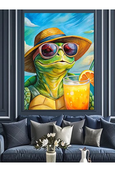 Tablomega Turtle with Glasses Decorative Canvas - Mdf Wooden Painting