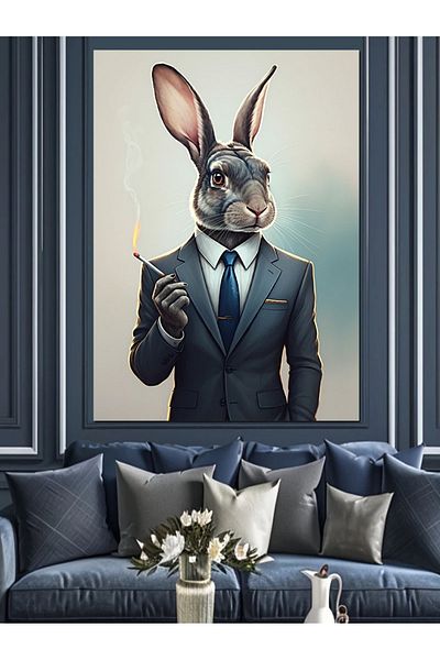 Tablomega Smoking Rabbit Decorative Canvas - Mdf Wooden Painting