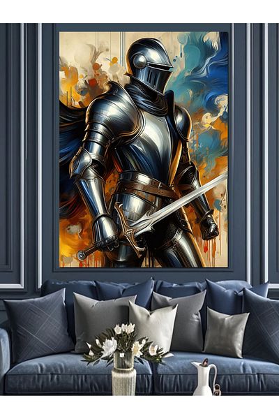 Tablomega Armored Warrior with Sword Decorative Canvas - Mdf Wooden Painting