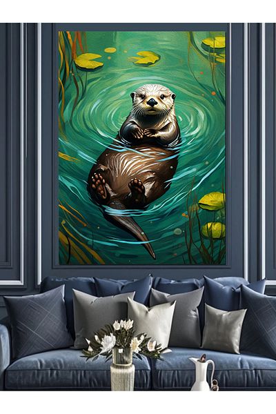 Tablomega Otter in the Lake Decorative Canvas - Mdf Wooden Painting