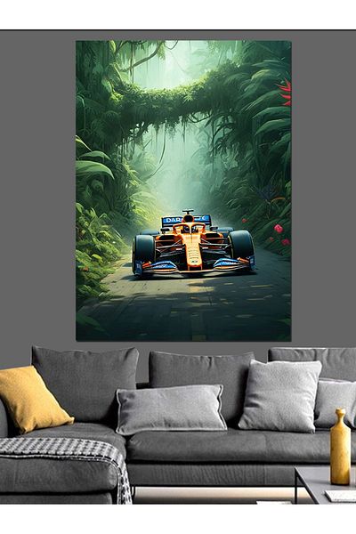 Tablomega Race Car in the Forest Decorative Canvas - Mdf Wooden Painting