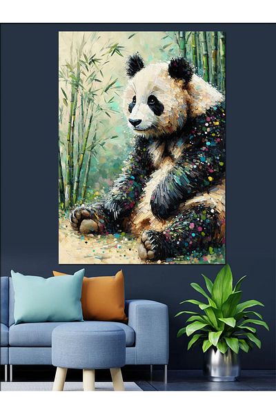 Tablomega Panda and Leaves Decorative Canvas - Mdf Wooden Table