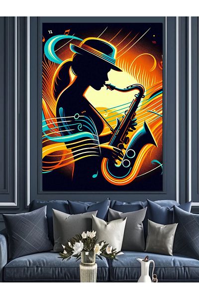 Tablomega Saxophonist Woman Decorative Canvas - Mdf Wooden Painting
