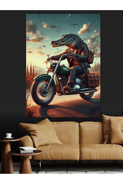 Tablomega Woman with Motorcycle Decorative Canvas - Mdf Wooden Painting