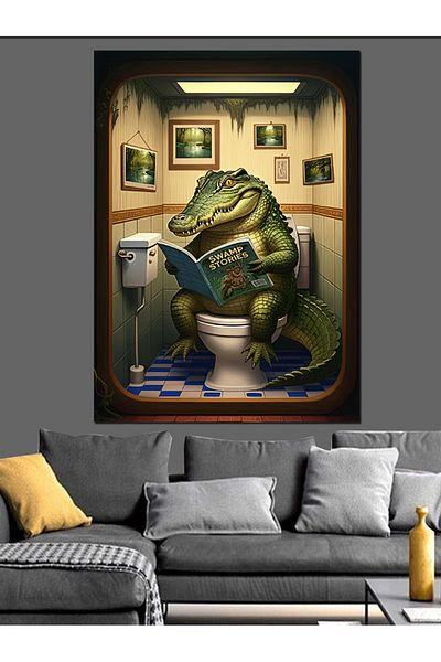 Tablomega Pânză Decorativă Crocodil pe Toaletă - Lemn MDF