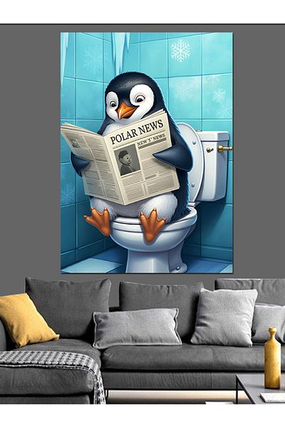 Tablomega Penguin Reading Newspaper Decorative Canvas - Mdf Wooden Painting