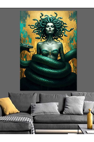 Tablomega Medusa Decorative Canvas with Stone - Mdf Wooden Table
