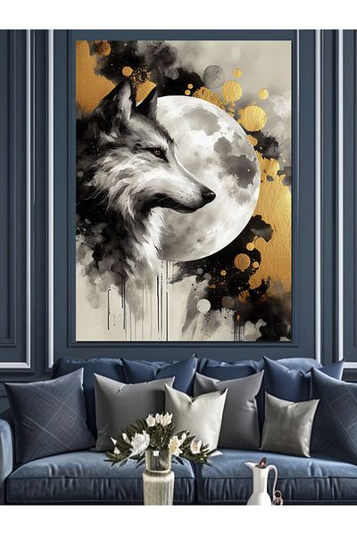 Tablomega Διακοσμητικός καμβάς Wolf And Moon - Ξύλινος πίνακας MDF
