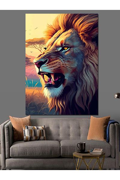 Tablomega Lion Roaring și Pictură Decorativă Canvas - Lemn MDF