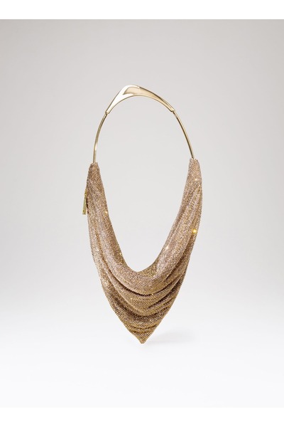 Moom Bag Gold Stone Woven - Women's Evening Bag with Metal Handle Detail