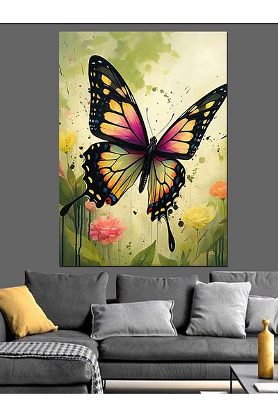 Tablomega Colorful Butterfly Decorative Canvas - Mdf Wooden Table