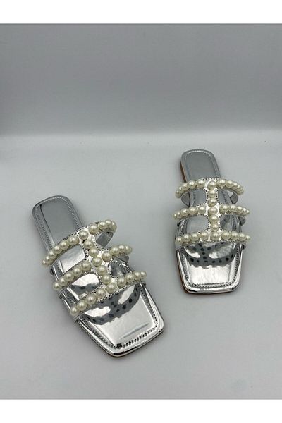 Ömer Ediz Shoes Γυναικείες παντόφλες PERPA Pearl Detailed Transparent Strap – Καλοκαιρινά Flat σανδάλια