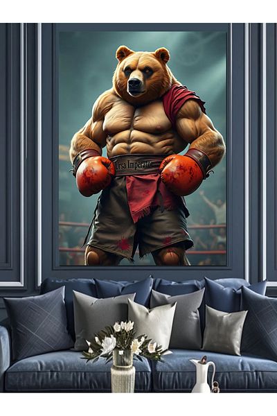 Tablomega Boxer Bear Decorative Canvas - Mdf Wooden Painting