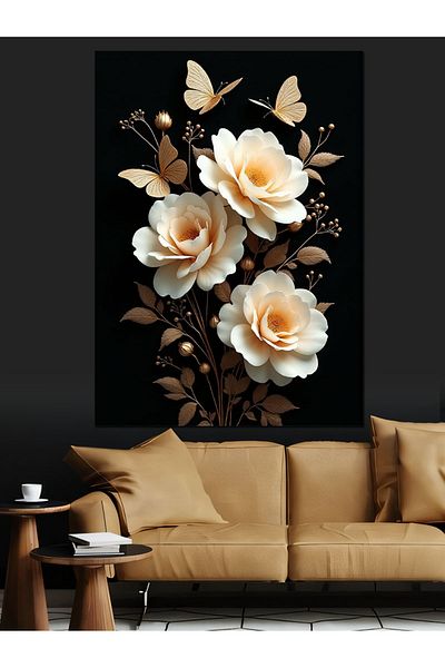 Tablomega White Flower Bouquet Decorative Canvas - Mdf Wooden Painting