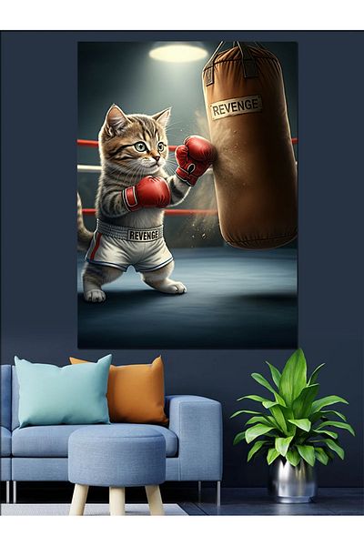 Tablomega Boxing Cat Decorative Canvas - Mdf Wooden Painting
