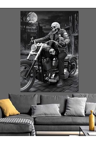 Tablomega Skeleton Biker Decorative Canvas - Mdf Wooden Painting