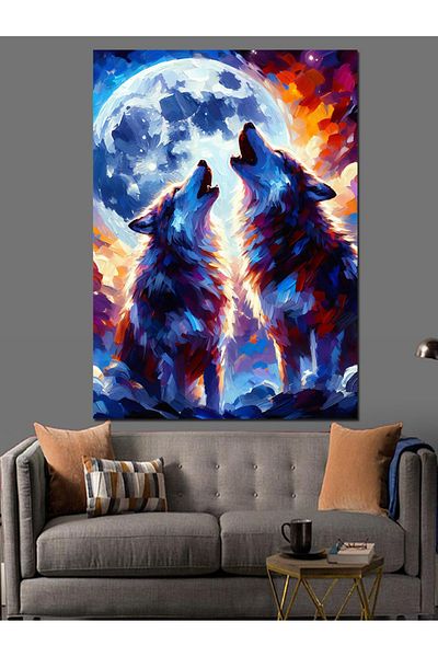 Tablomega Howling Wolves Decorative Canvas - Mdf Wooden Painting