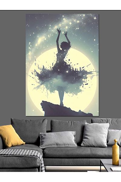 Tablomega Moon and Ballerina Decorative Canvas - Mdf Wooden Painting
