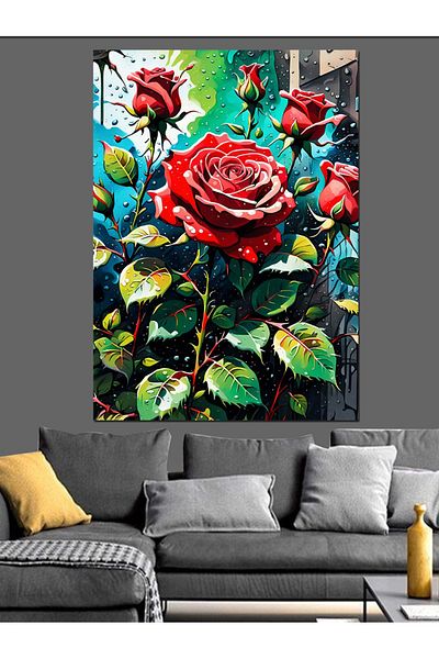 Tablomega Red Roses Decorative Canvas - Mdf Wooden Table