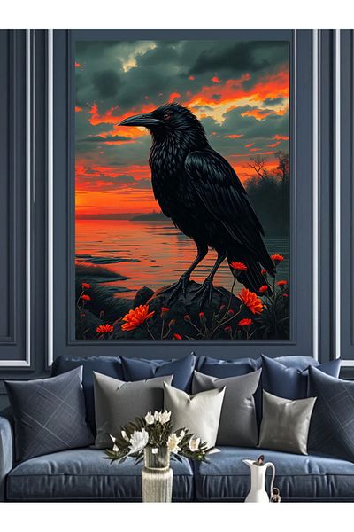 Tablomega Canvas Decorativ Crow On Sunset - MDF Lemn