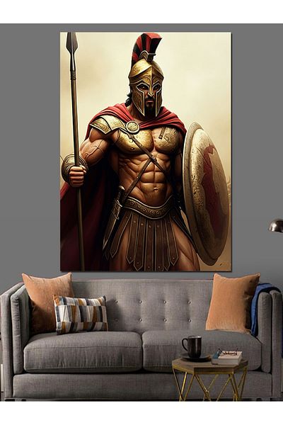 Tablomega Spartan Warrior with Shield Decorative Canvas - Mdf Wooden Painting