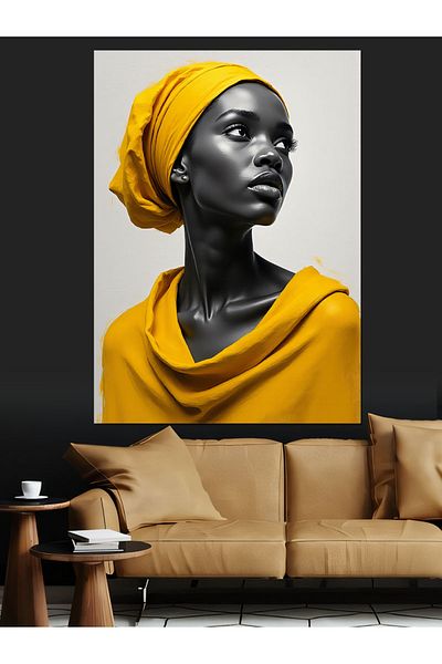 Tablomega Woman with Yellow Head Scarf Decorative Canvas - Mdf Wooden Painting