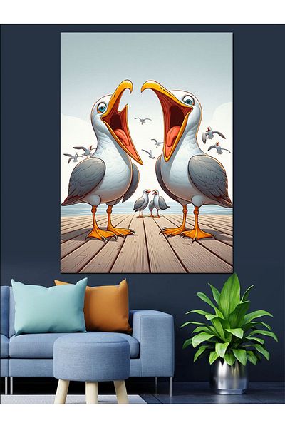 Tablomega Loveable Seagulls Decorative Canvas - Mdf Wooden Painting