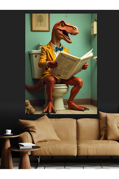 Tablomega Dinosaur Reading Newspaper Decorative Canvas - Mdf Wooden Painting