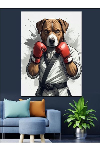 Tablomega Dog with Boxing Gloves Decorative Canvas - Mdf Wood Painting