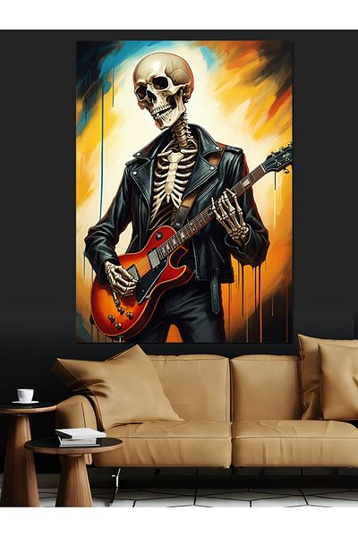 Tablomega Skeleton Playing Guitar Decorative Canvas - Mdf Wooden Painting